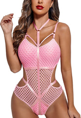 Avidlove Einteiliger Teddy-Bodysuit für ausgeschnittene Babydolls, Choker-Dessous, Netz-Trikot, S-XXL